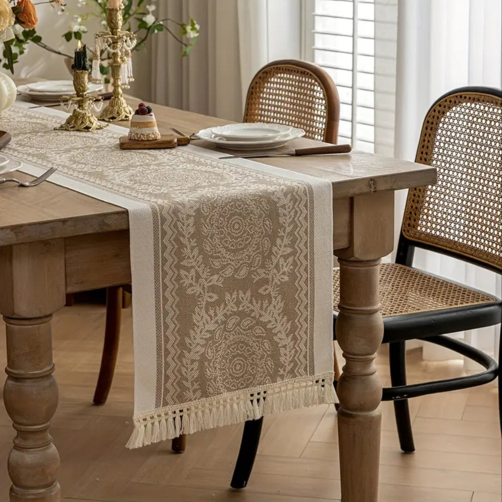 Luxe Linen Table Runner - Soft Woven Cotton Blend, Vintage Charm 0