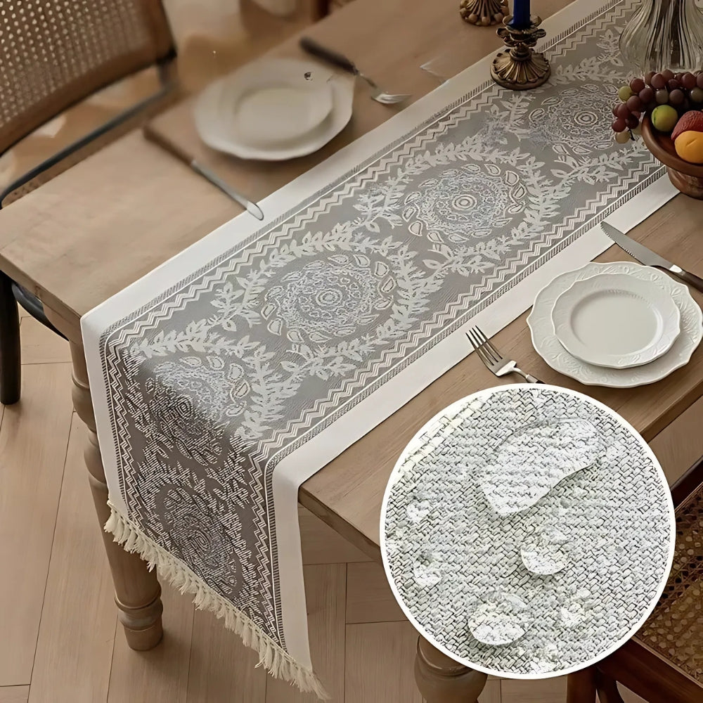 Luxe Linen Table Runner - Soft Woven Cotton Blend, Vintage Charm 1