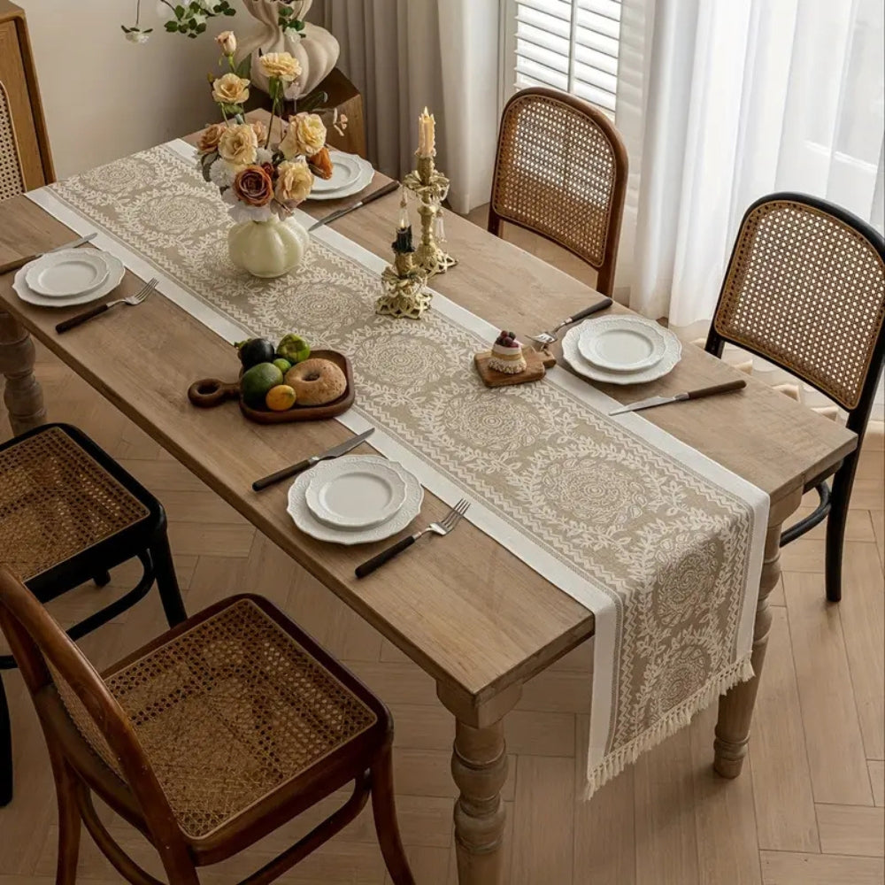Luxe Linen Table Runner - Soft Woven Cotton Blend, Vintage Charm 2