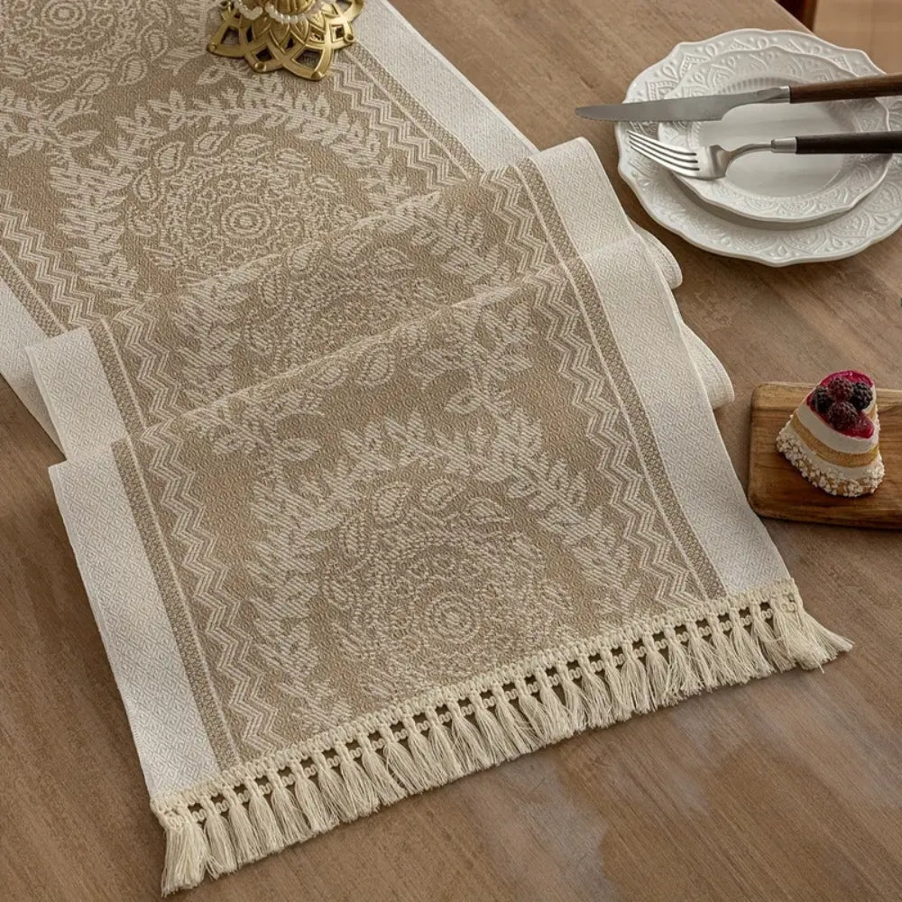 Luxe Linen Table Runner - Soft Woven Cotton Blend, Vintage Charm 4