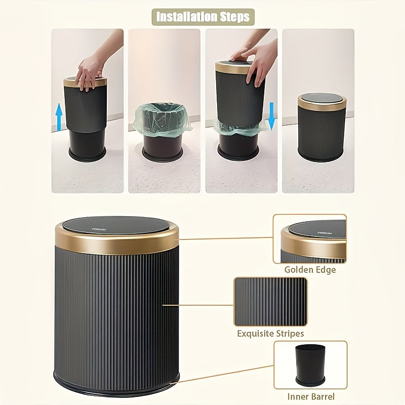 Luxe Oval Kitchen Trash Can - Press-Top Design, Odour-Sealing 4