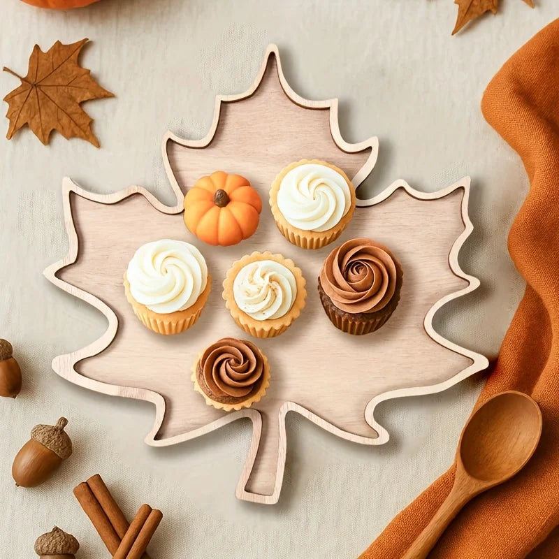 Maplewood Serving Tray - Food-Safe Wood, Autumn Leaf Design 2