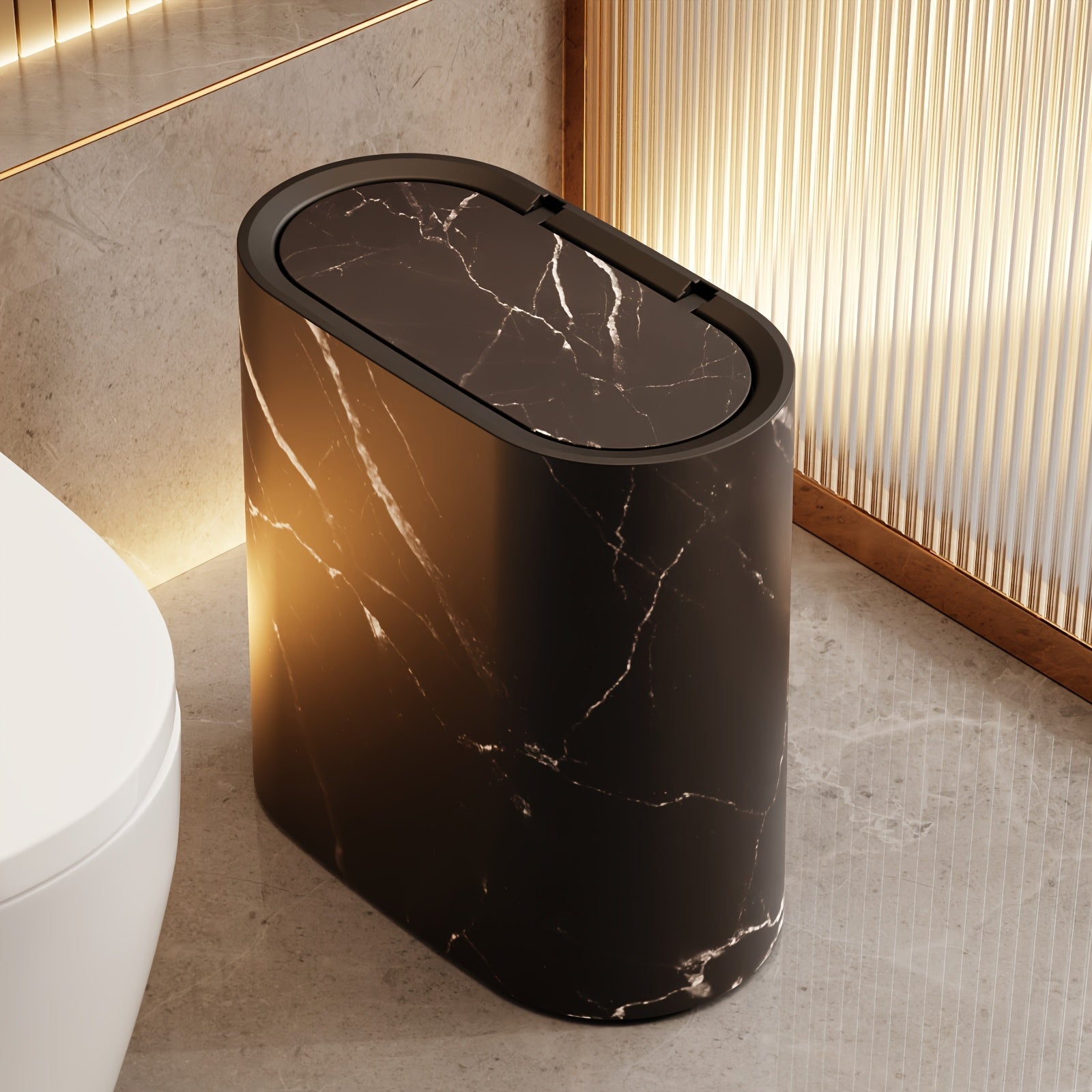 Mara Kitchen Trash Can - Oval Shape, Marble Finish 10