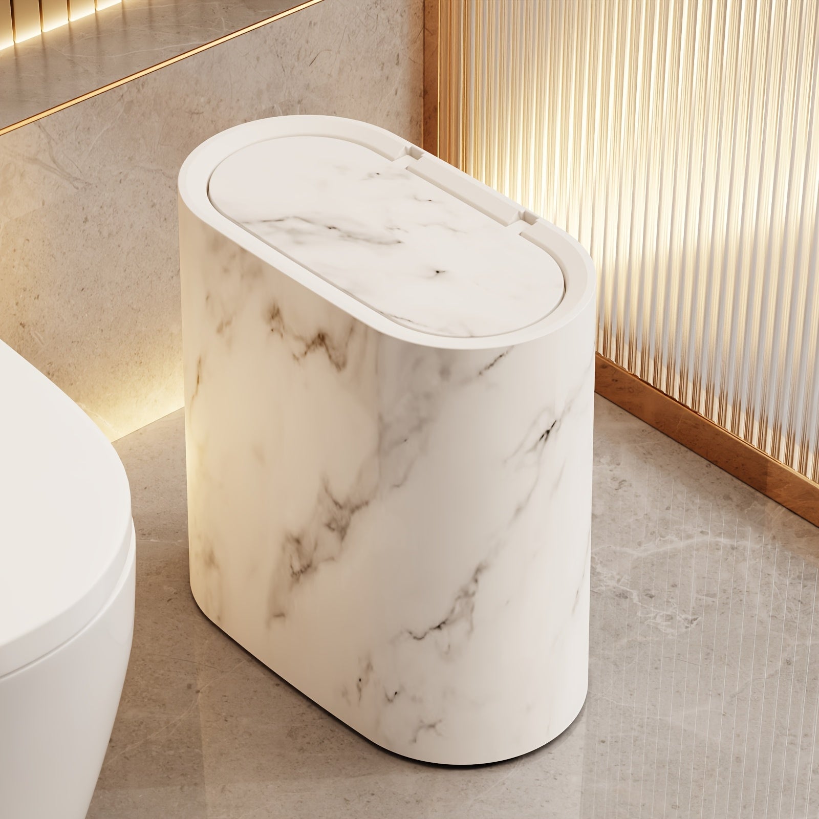 Mara Kitchen Trash Can - Oval Shape, Marble Finish 2