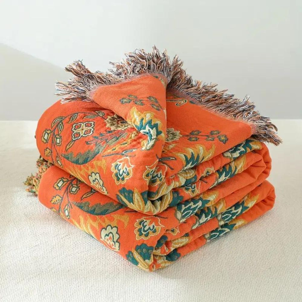 Marigold Throw Blanket - Reversible Cotton, Floral Design 0