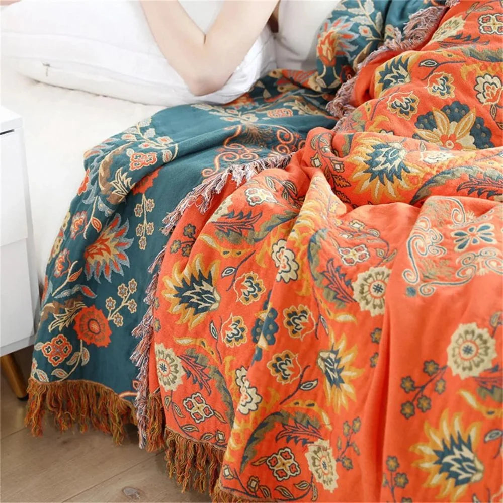 Marigold Throw Blanket - Reversible Floral Design, 100% Cotton 2
