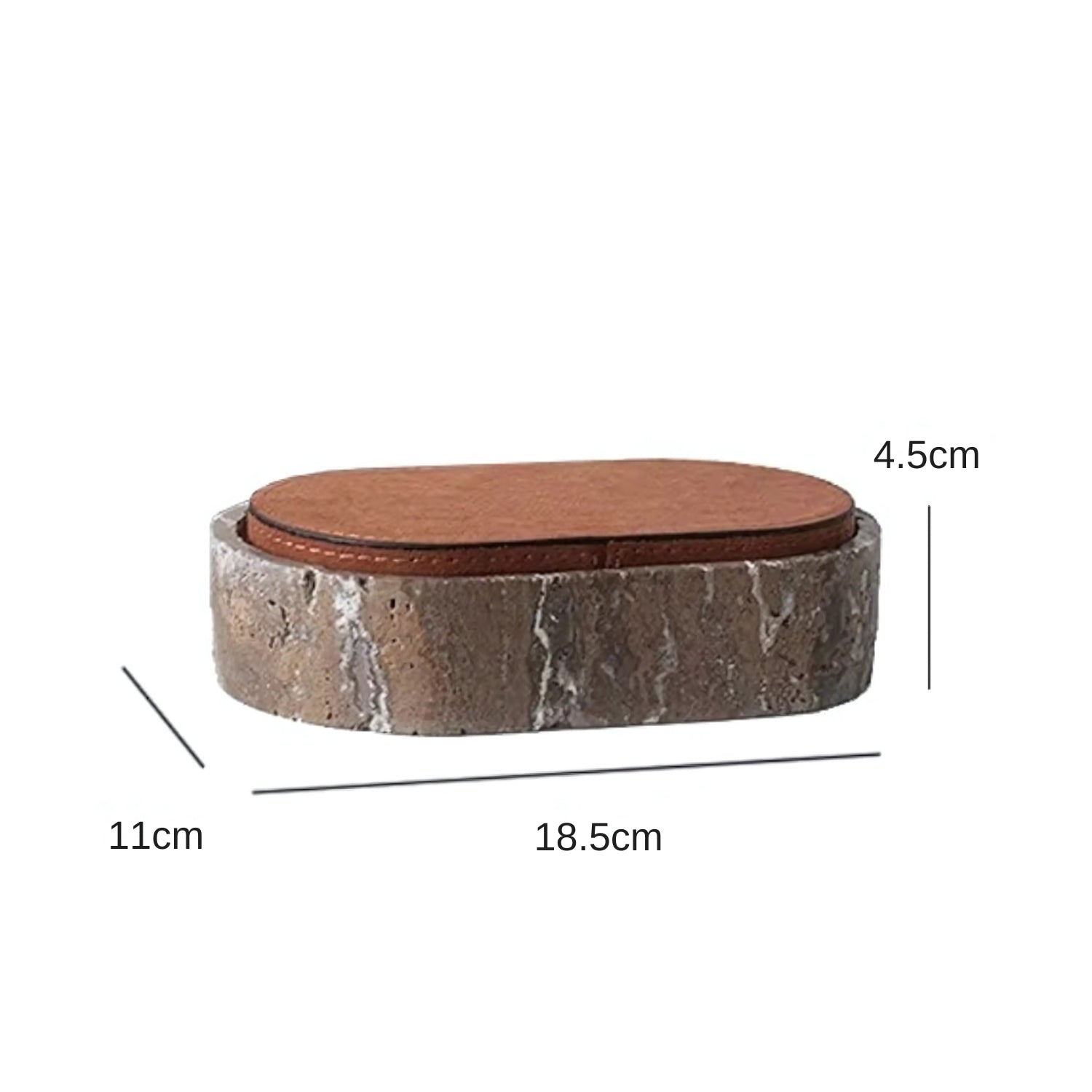 Marlo Jewelry Box for Women - Natural Travertine Stone with Leather Lid 0
