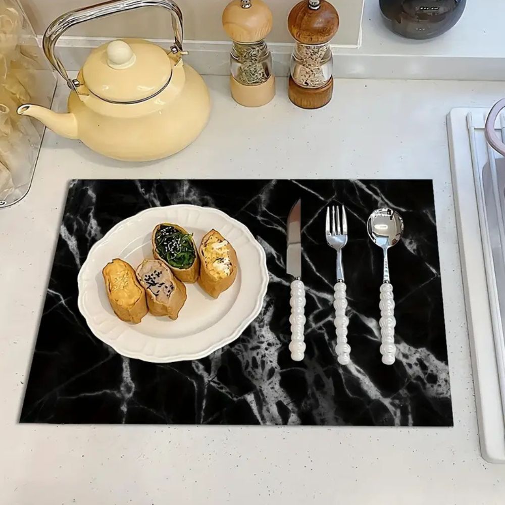 Maven Dish Drying Mat - Absorbent Diatom Mud, Non-Slip, Modern Marble Design 1