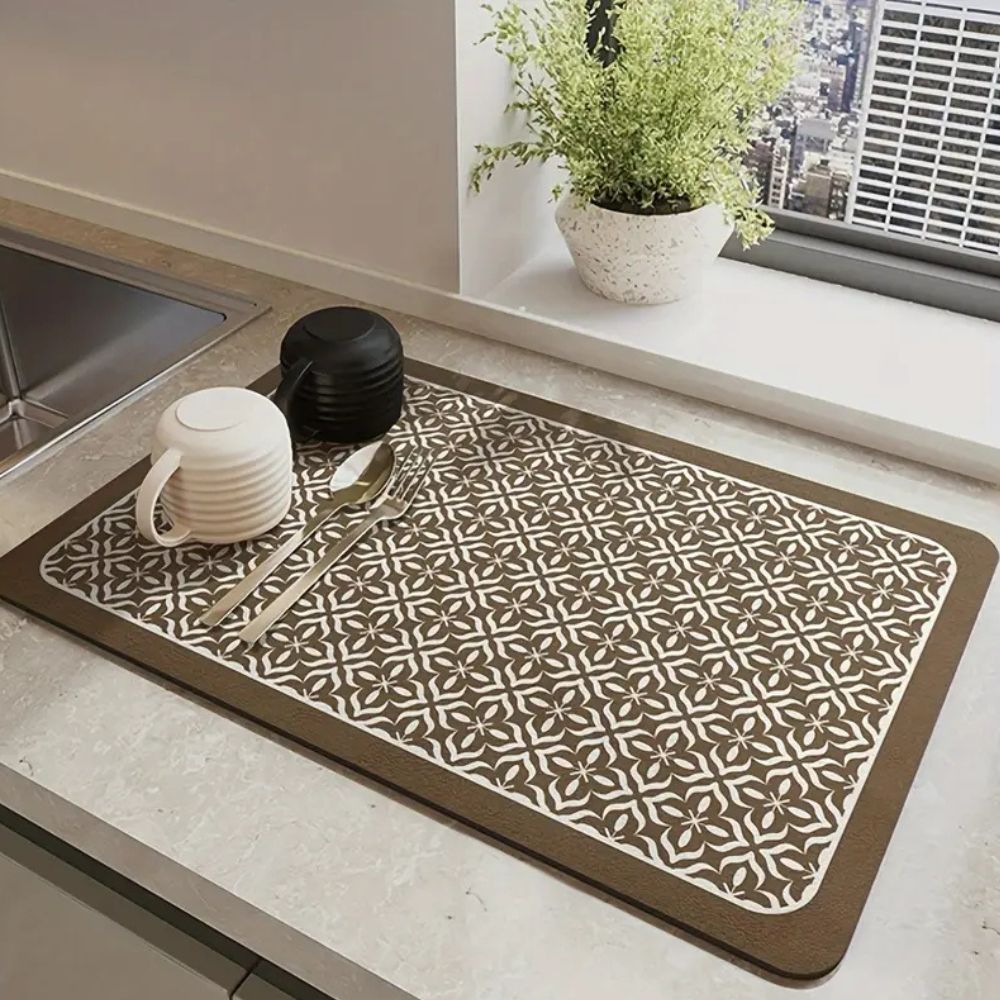 Maven Kitchen Drying Mat - Silicone, Absorbent Mandala Design 1