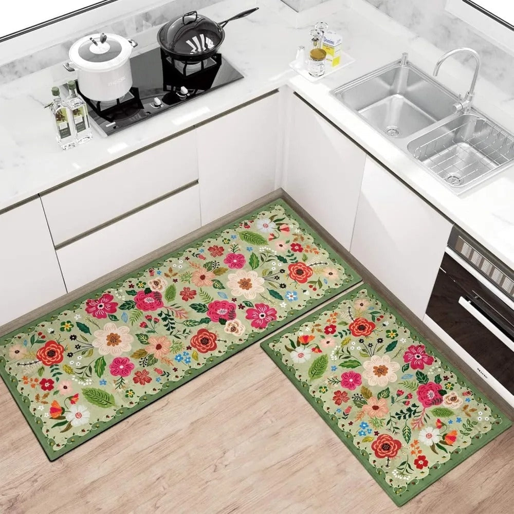 Meadowlyn Kitchen Mat Set - Boho Floral, Anti-Fatigue, Washable 1