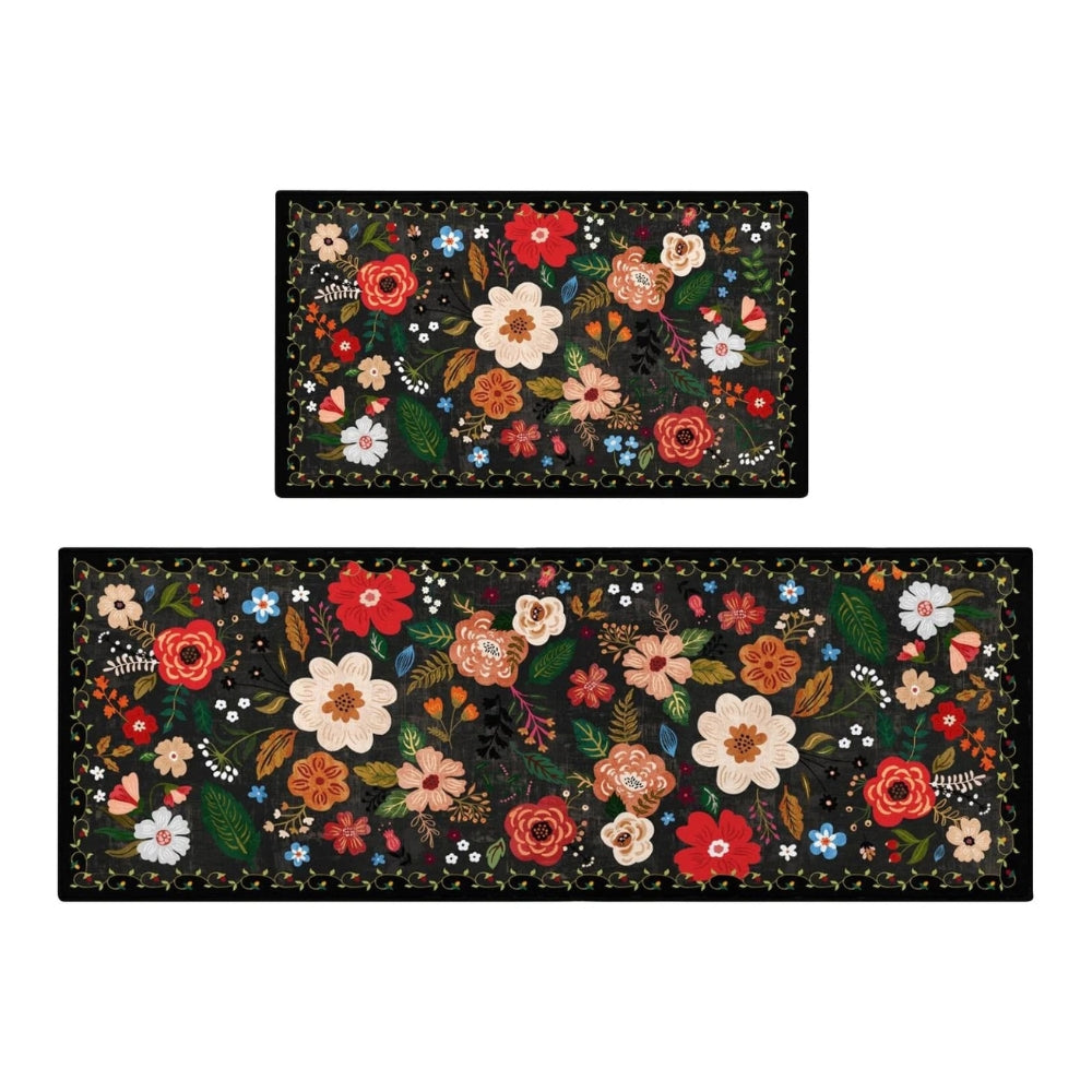 Meadowlyn Kitchen Mat Set - Boho Floral, Anti-Fatigue, Washable 4