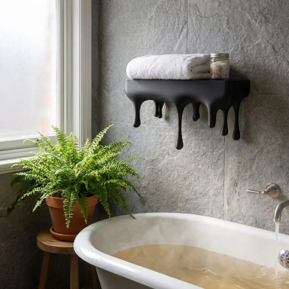 Melti Floating Shelf - Matte Black, Drip Design Wall Display 1