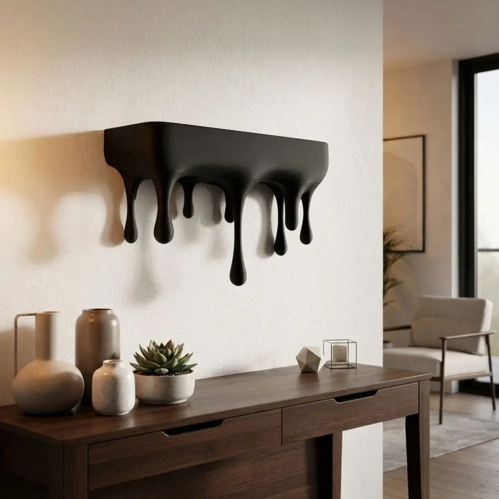 Melti Floating Shelf - Matte Black, Drip Design Wall Display 3