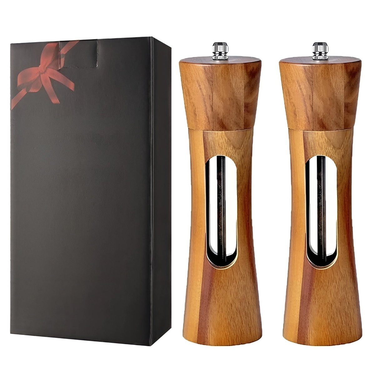 Milo Salt and Pepper Grinders Set - Adjustable Wooden Design, Elegant 6