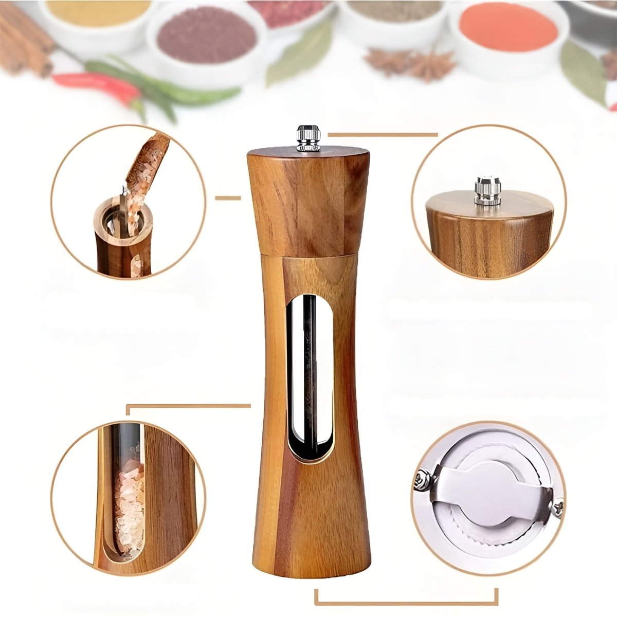 Milo Salt and Pepper Grinders Set - Adjustable Wooden Design, Elegant 8