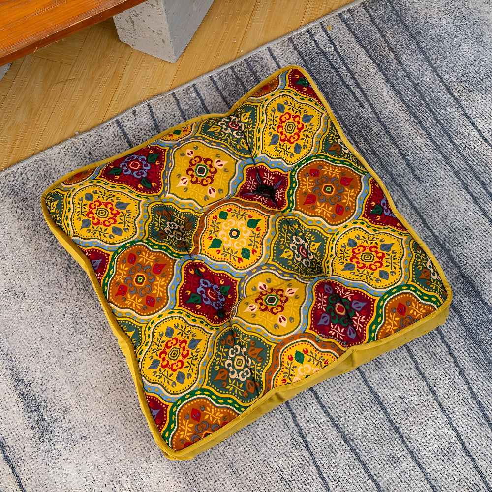 Mira Tie-Strap Cushion - Microfiber Blend, Boho Patchwork Design 3