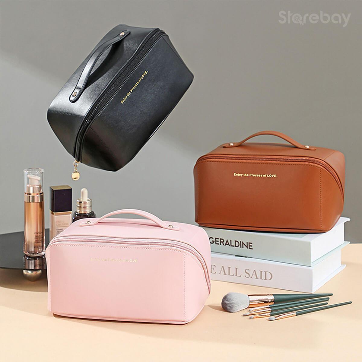 Mira Travel Makeup Bag - PU Leather, Double Layer Organizer 2