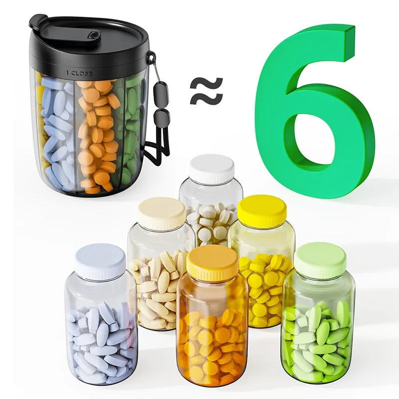 Mira Travel Pill Case - Compact Tin, 6-Compartment with Transparent Lid 2