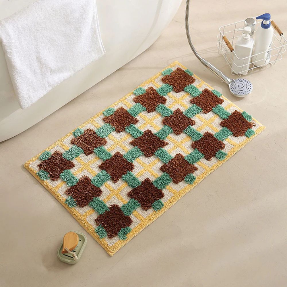 Mosaic Bath Mat - Soft Fabric, Non-Slip Design, Moroccan Pattern 0