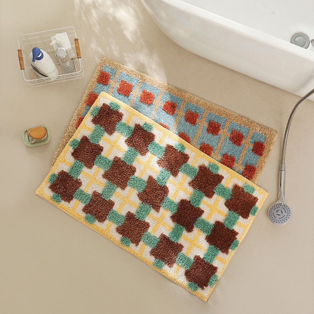 Mosaic Bath Mat - Soft Fabric, Non-Slip Design, Moroccan Pattern 1