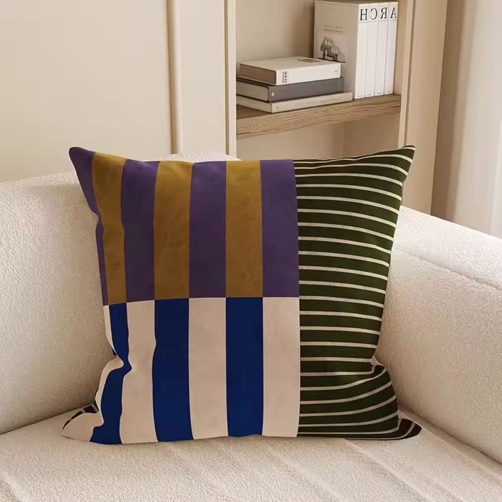 Mosaic Striped Cushion Cover - Microfiber Blend, Double-Sided Print 5