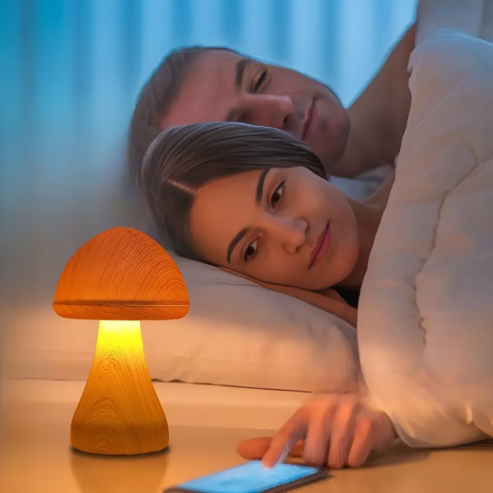 Mushroom Table Lamp - Wooden, USB-C Rechargeable LED Lights 2
