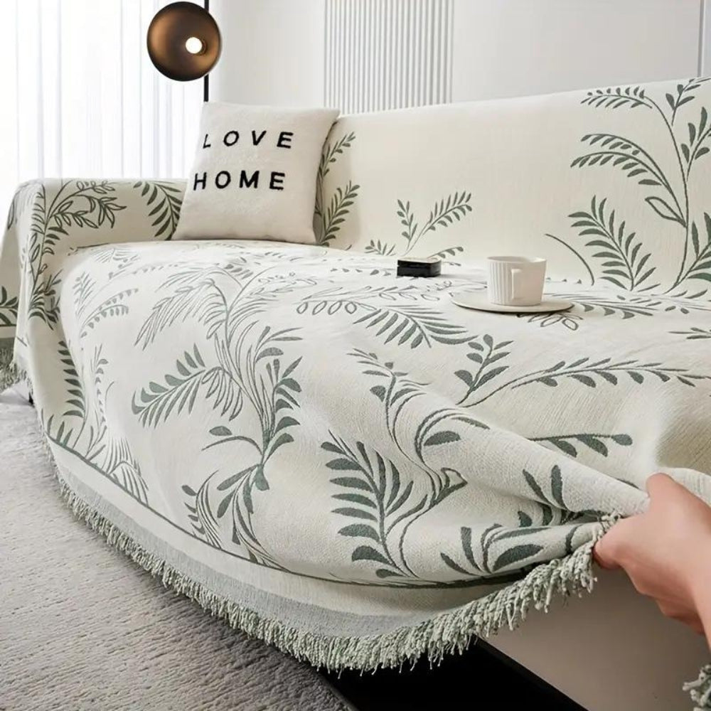Natura Chenille Sofa Cover - Cotton Blend, Non-Slip, Stylish Tassels 0