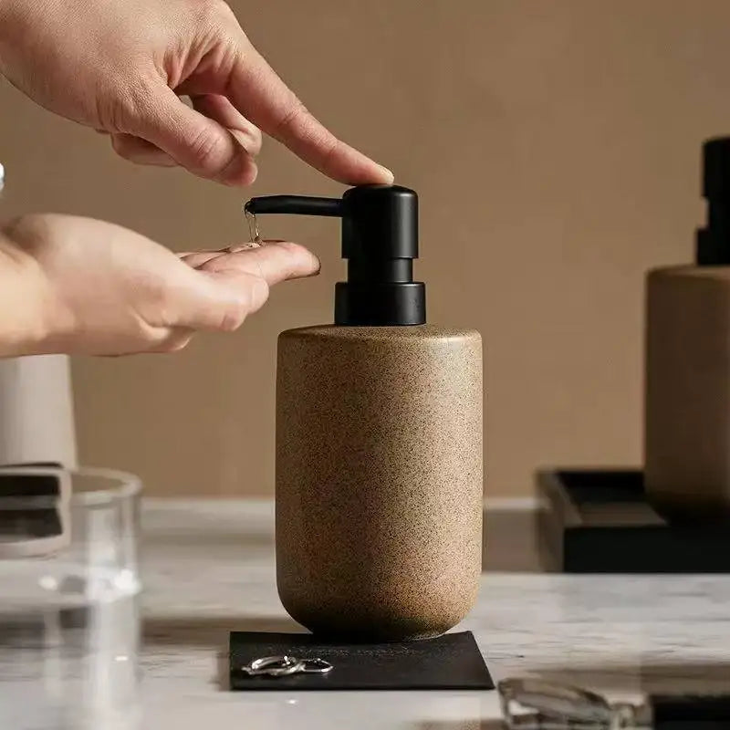 Nexa Soap Dispenser - Ceramic Pebble Design with Matte Black Pump 3
