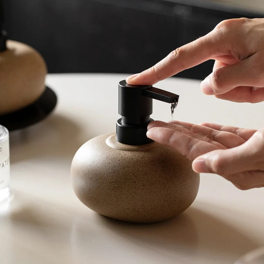 Nexa Soap Dispenser - Ceramic Pebble Design with Matte Black Pump 4