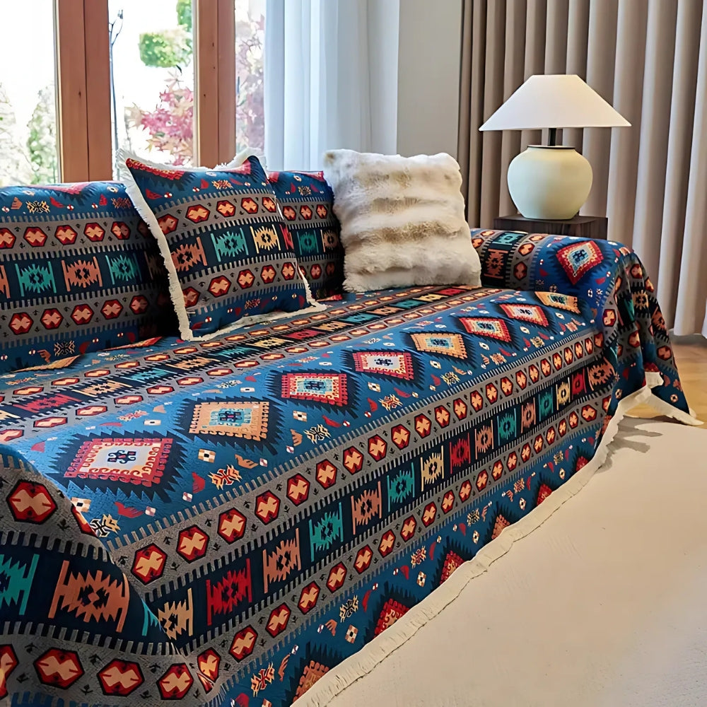 Noble Boho Sofa Cover - Colorful Chenille, Vintage Design, Dustproof 0