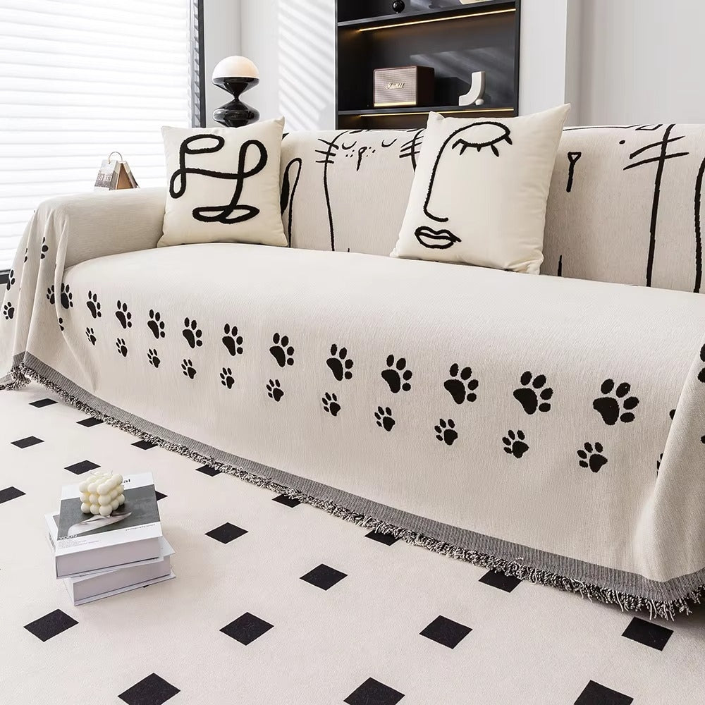 Noble Cat Paw Sofa Cover - Chenille Fabric, Playful Design 1