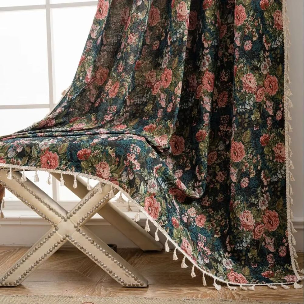 FloraLoom – Vintage Floral Tassel Curtain