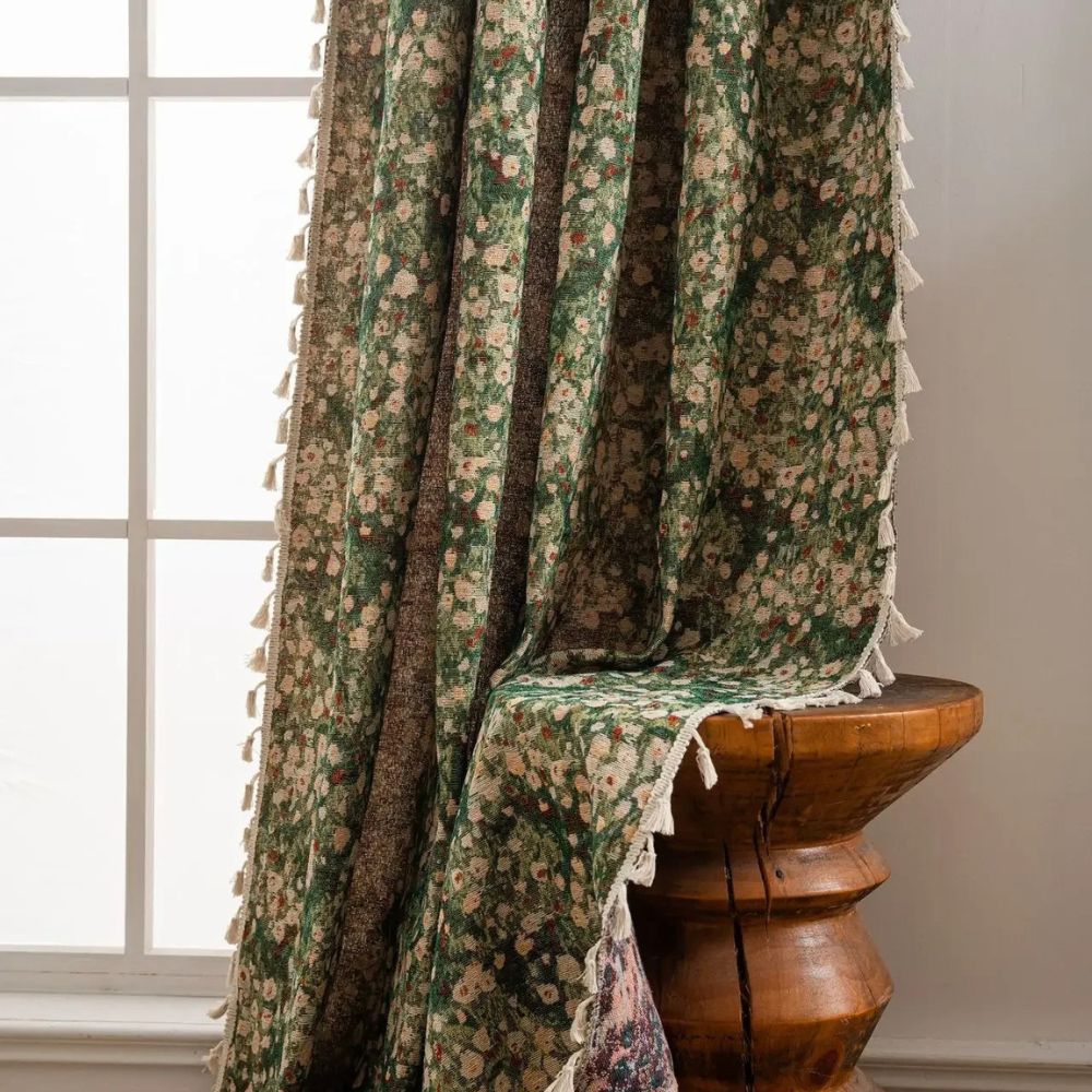 FloraLoom – Vintage Floral Tassel Curtain