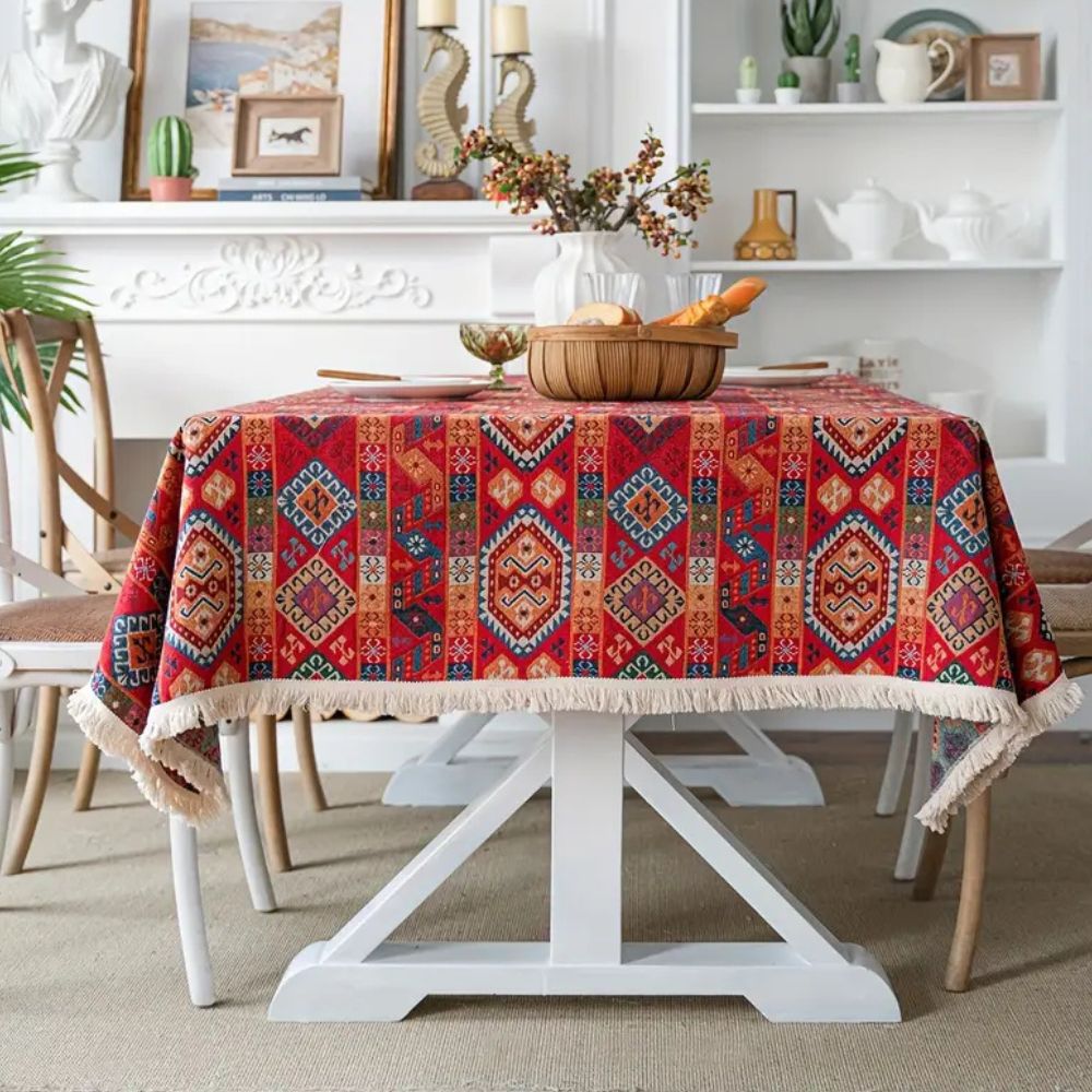 Oasis Dunes Tablecloth - Microfiber Jacquard, Boho Pattern 0
