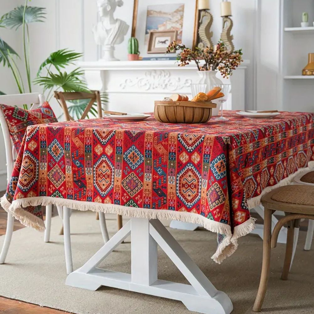 Oasis Dunes Tablecloth - Microfiber Jacquard, Boho Pattern 1