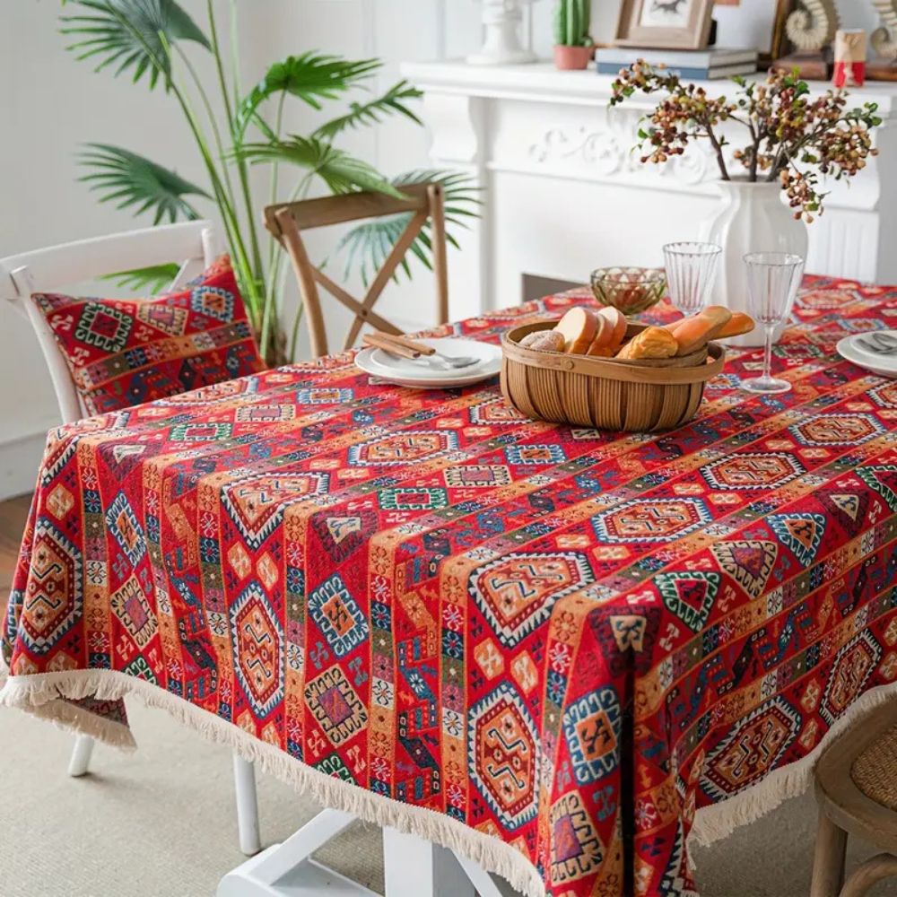 Oasis Dunes Tablecloth - Microfiber Jacquard, Boho Pattern 4