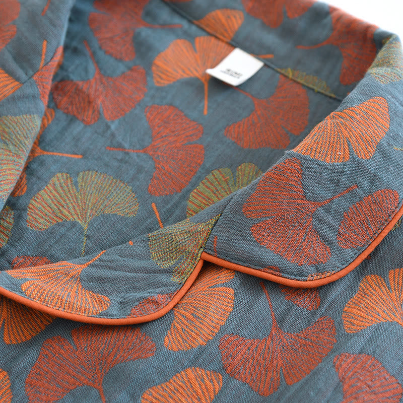 Olivia Loungewear Set - Cotton, Breathable Ginkgo Leaf Design 6