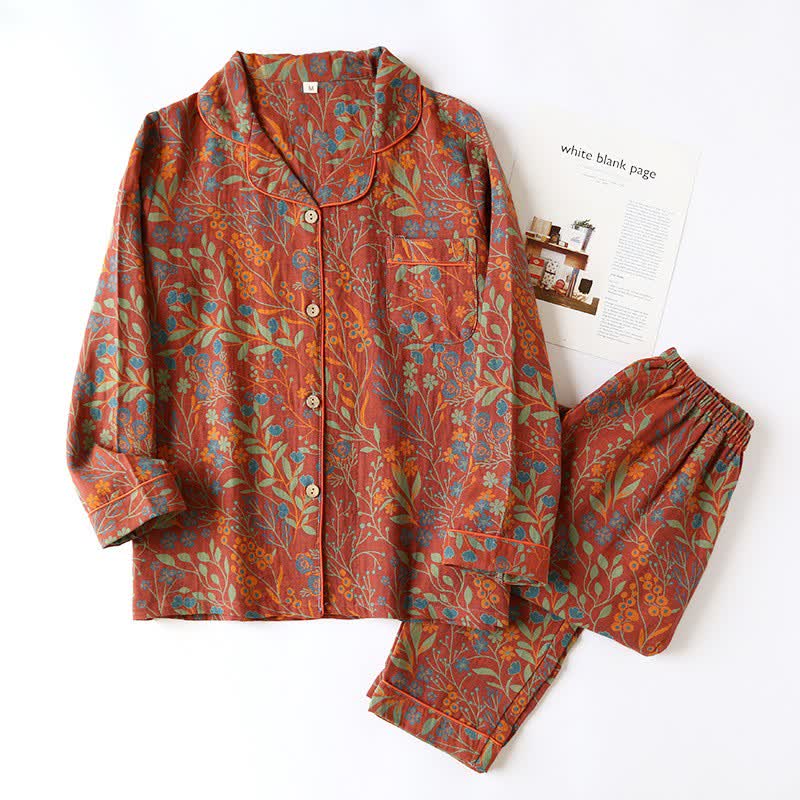 Olwen Loungewear Set - Pure Cotton, Vintage Floral Jacquard 10