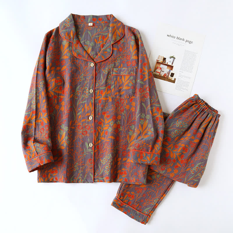 Olwen Loungewear Set - Pure Cotton, Vintage Floral Jacquard 2