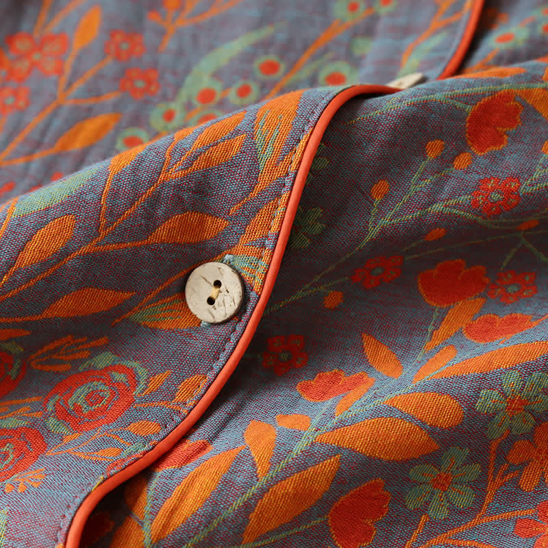 Olwen Loungewear Set - Pure Cotton, Vintage Floral Jacquard 6