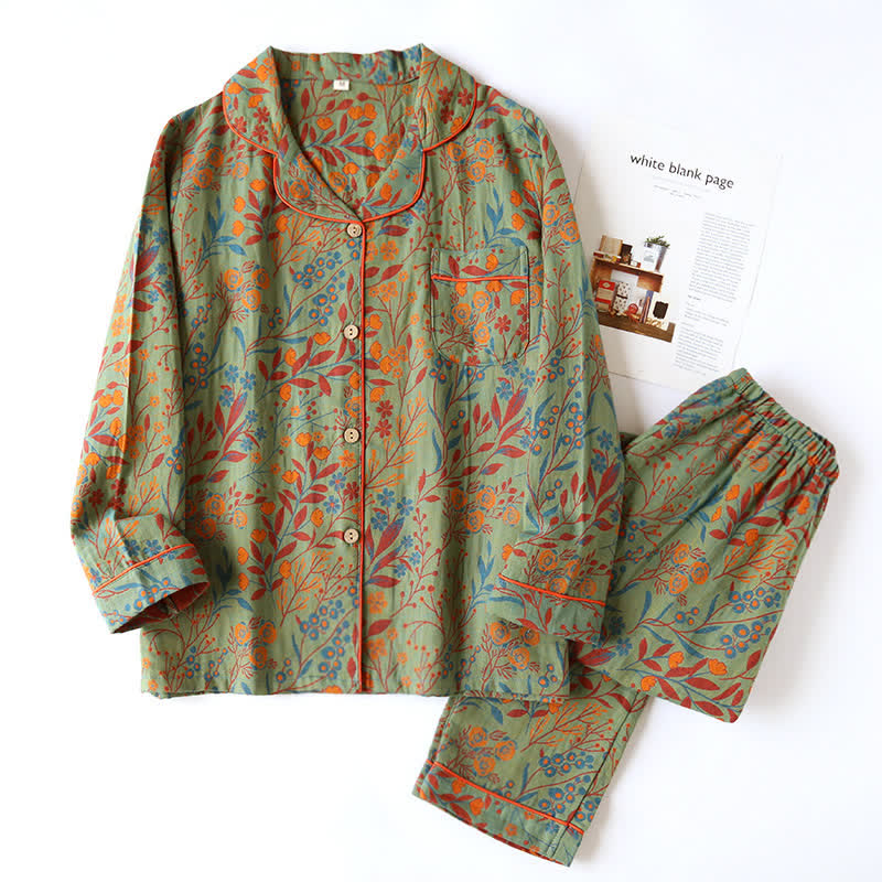Olwen Loungewear Set - Pure Cotton, Vintage Floral Jacquard 9