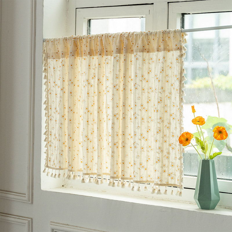 Opaline Curtain - Cotton Linen, Beige Daisy Pattern 0