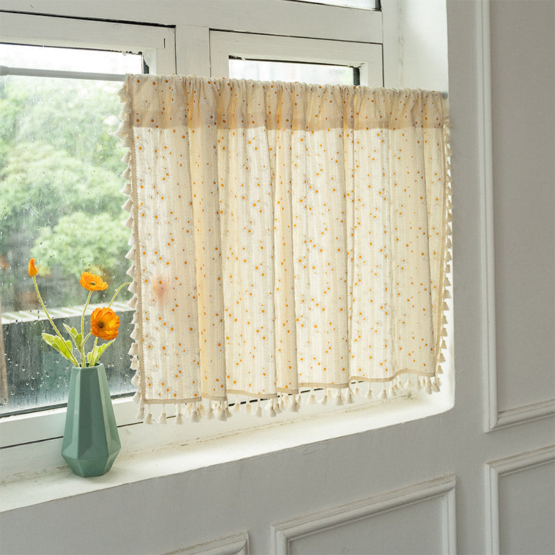 Opaline Curtain - Cotton Linen, Beige Daisy Pattern 1