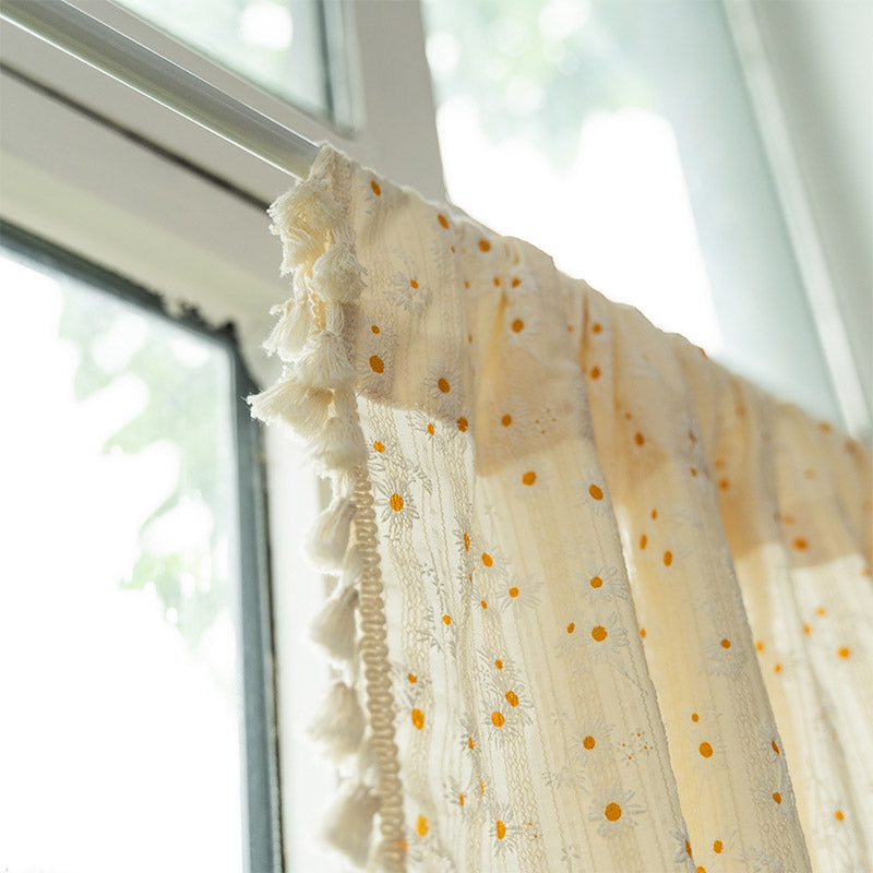 Opaline Curtain - Cotton Linen, Beige Daisy Pattern 2