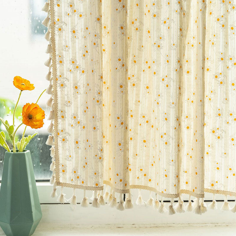 Opaline Curtain - Cotton Linen, Beige Daisy Pattern 3