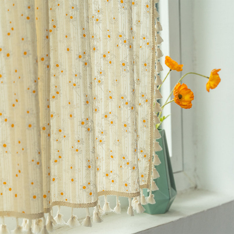 Opaline Curtain - Cotton Linen, Beige Daisy Pattern 4