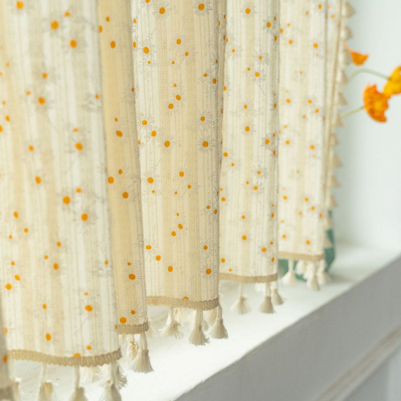 Opaline Curtain - Cotton Linen, Beige Daisy Pattern 5