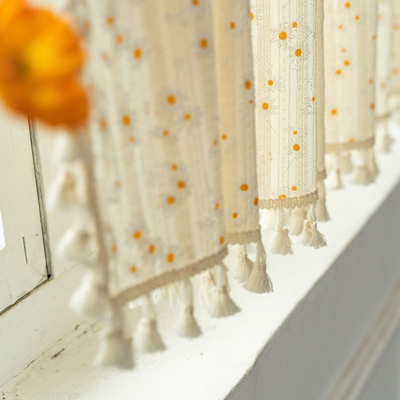 Opaline Curtain - Cotton Linen, Beige Daisy Pattern 7