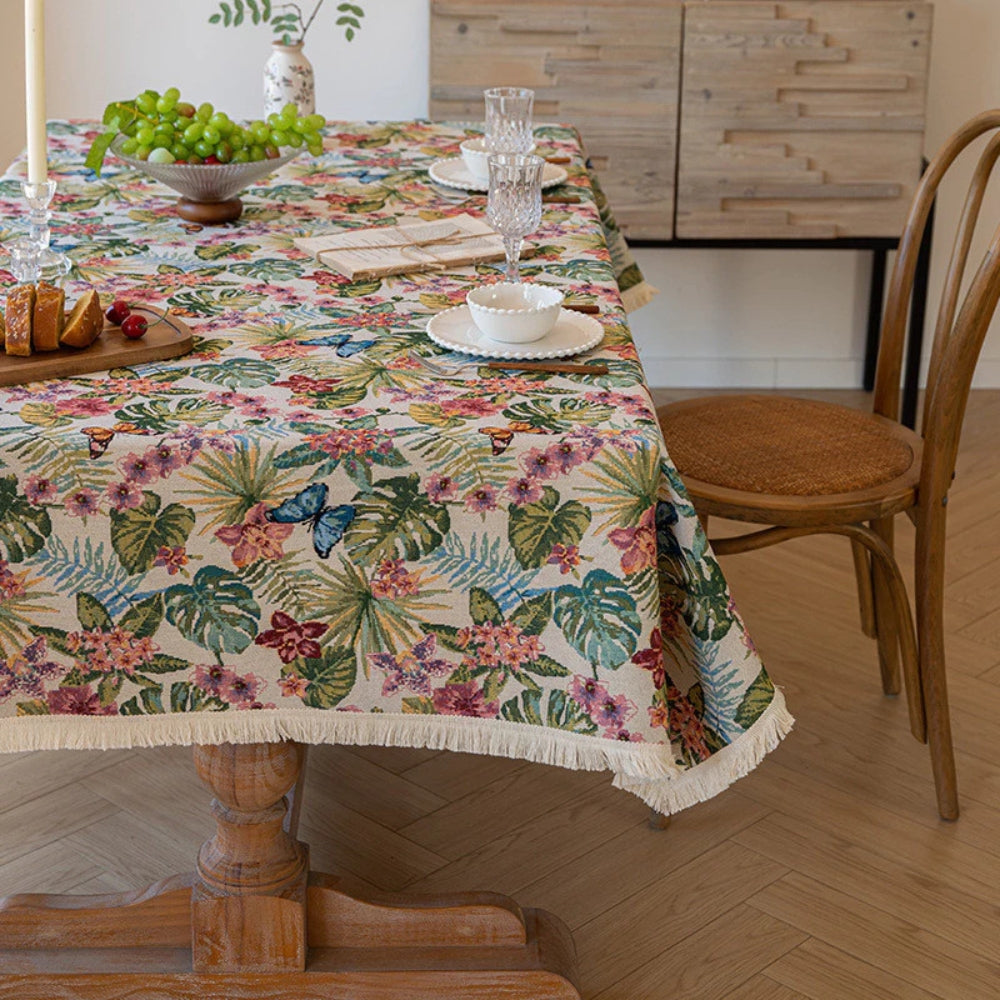 Opaline Tablecloth - Linen Jacquard, Elegant Fringe 0