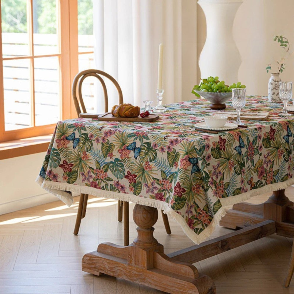 Opaline Tablecloth - Linen Jacquard, Elegant Fringe 1